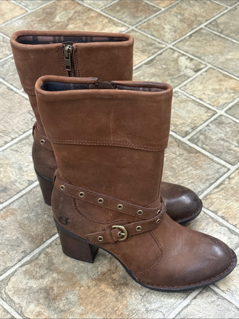 Women's Brown Mid-Calf Heeled Boots - Classic Leather Style